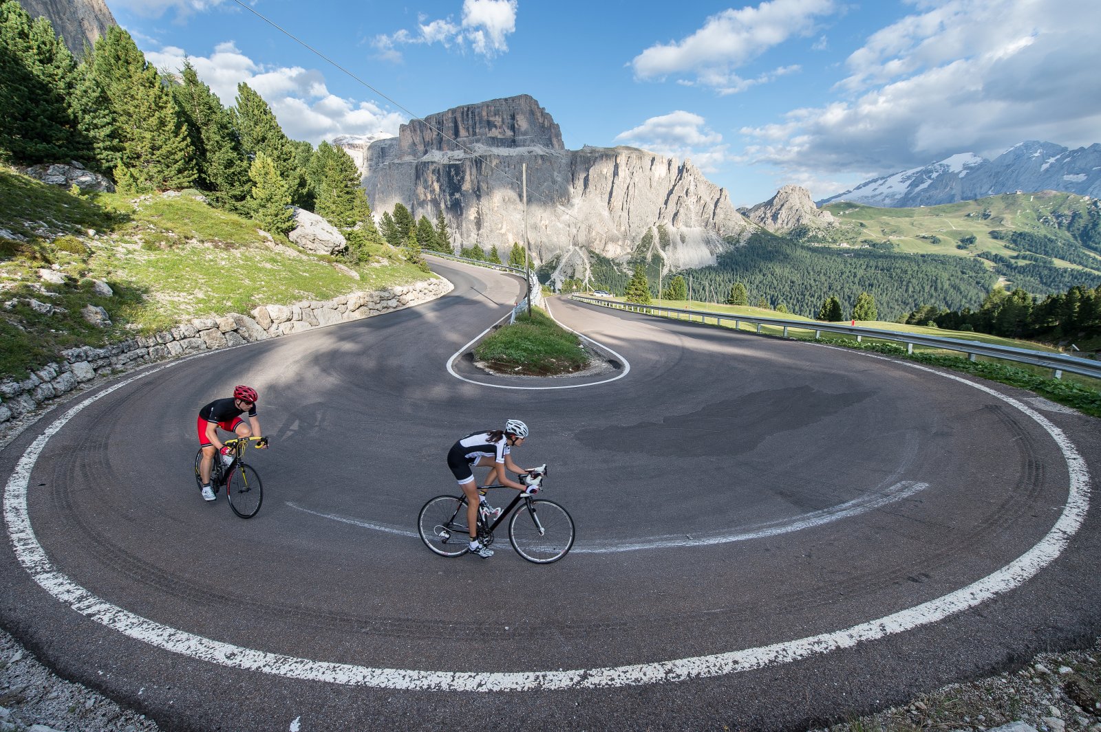 Dolomites switchback cyclists