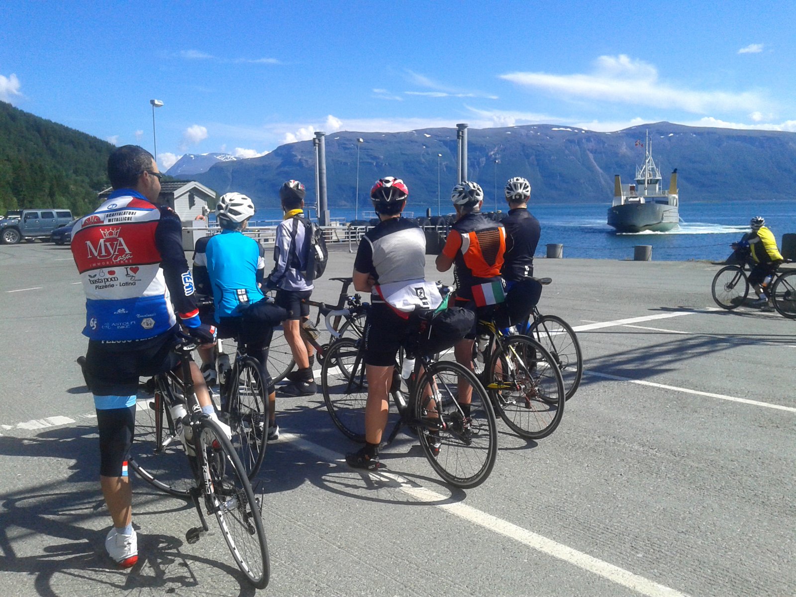 Cyclists ferry boat Nord Cape